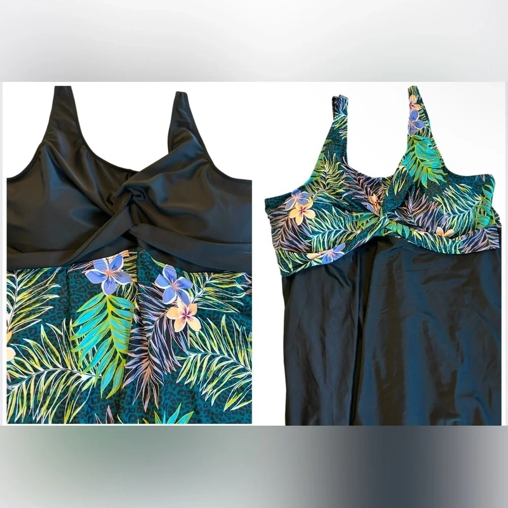 2-Shein Swim Dress Tops 6XL US24-26 Tropical Prints & Black Both NWOT No Bottoms